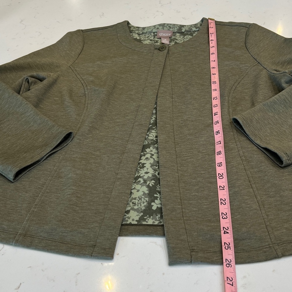 Chico’s Olive Green Single Button Cardigan Jacket Rayon Blend Size XL - Picture 7 of 8